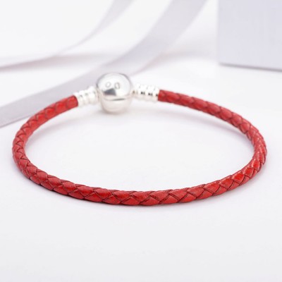 Red Woven Leather Charm Bracelet