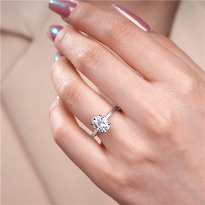 2 CT Oval Cut Moissanite Sterling Silver Solitaire Engagement Ring