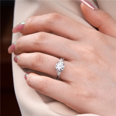 1.5 CT Round Cut Moissanite 925 Sterling Silver Engagement Ring