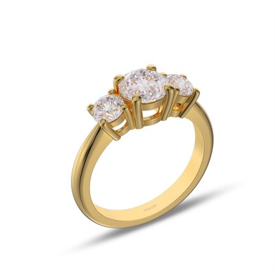1.8 CT Yellow Gold Round Cut Moissanite Sterling Silver 3-Stone Engagement Ring