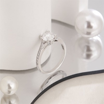 Classic 1.2 CT Round Cut Moissanite Sterling Silver Engagement Ring