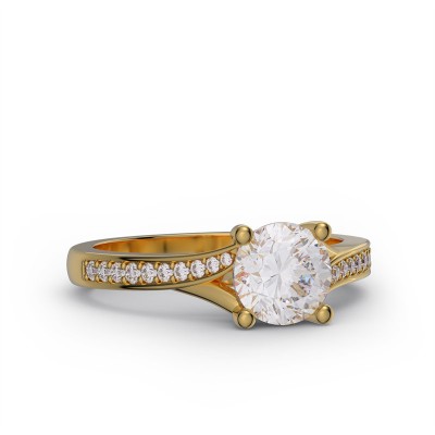 Yellow Gold Classic 1.2 CT Round Cut Moissanite Sterling Silver Engagement Ring