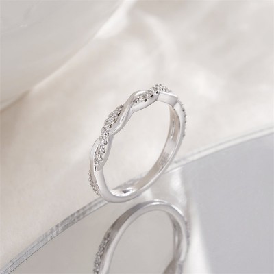 Round Cut Moissanite 925 Sterling Silver Twisted Women's Wedding Band