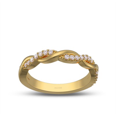 Yellow Gold Round Cut Moissanite 925 Sterling Silver Twisted Women's Wedding Band