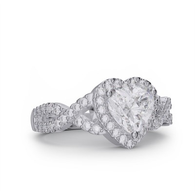 Heart Cut Moissanite Sterling Silver Twisted Halo Engagement Ring