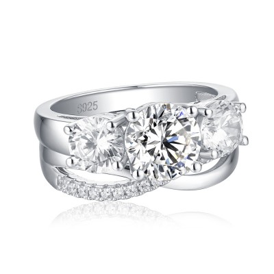 Twist 3-Stone Round Cut White Sapphire 925 Sterling Silver Bridal Sets