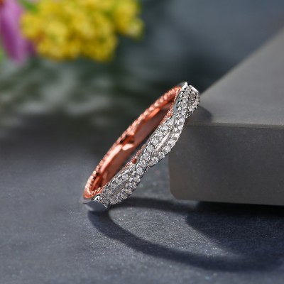 Twisted Round Cut White Sapphire Sterling Silver Rose Gold Inside Women's Wedding Band