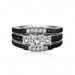 Cushion Cut Black & White Sapphire S925 Silver 3-Stone 3 Piece Ring Sets