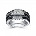 Cushion Cut Black & White Sapphire S925 Silver 3-Stone 3 Piece Ring Sets