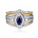 Marquise Cut Gold S925 White Sapphire & Sapphire 3 Piece Halo Ring Sets