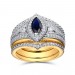 Marquise Cut Gold S925 White Sapphire & Sapphire 3 Piece Halo Ring Sets