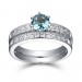 Round Cut Aquamarine 925 Sterling Silver Ring Sets