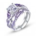 Cushion Cut Amethyst Sterling Silver 2 Pieces Bridal Sets