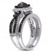 Cushion Cut Black and White Sapphire 925 Sterling Silver Halo Bridal Sets