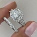 Cushion Cut White Sapphire Sterling Silver Double Halo Bridal Sets