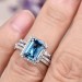 Emerald Cut Aquamarine Blue Sterling Silver 3-Piece Halo Bridal Sets
