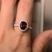 Vintage Oval Cut Garnet 925 Sterling Silver Halo Engagement Ring