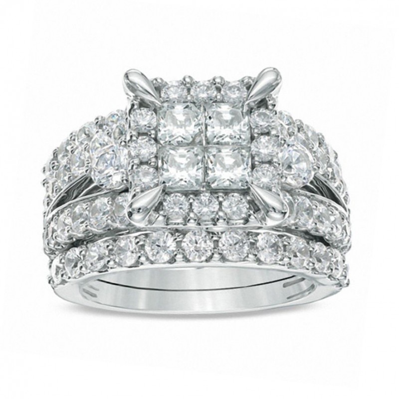 Princess cut white sapphire 925 sterling silver halo bridal sets new arrivals