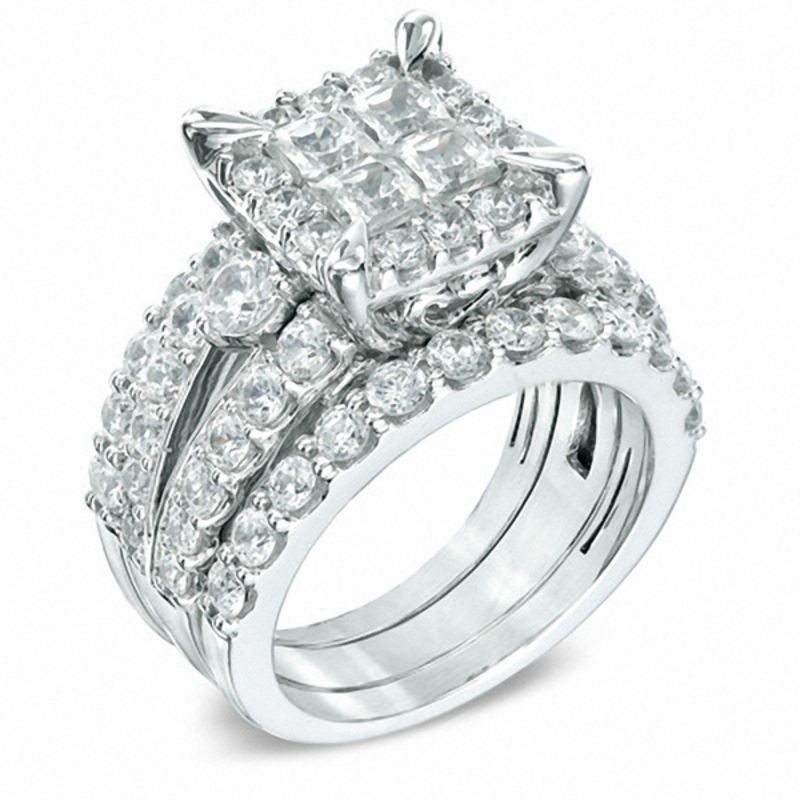 Princess cut white sapphire 925 best sale sterling silver halo bridal sets