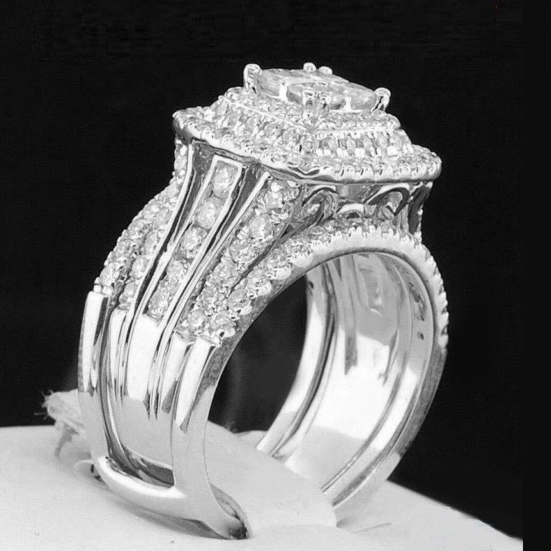 Princess Cut White Sapphire 925 Sterling Silver 3-Piece Bridal Sets -  Joancee Jewelry