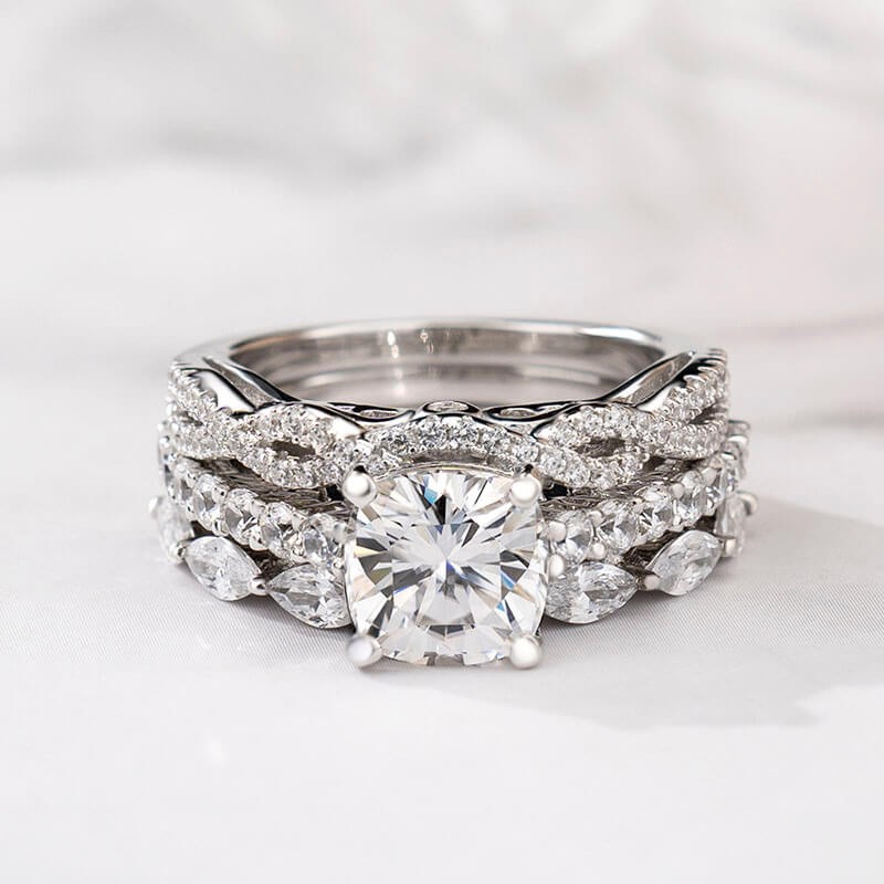 White sapphire wedding ring sets discount