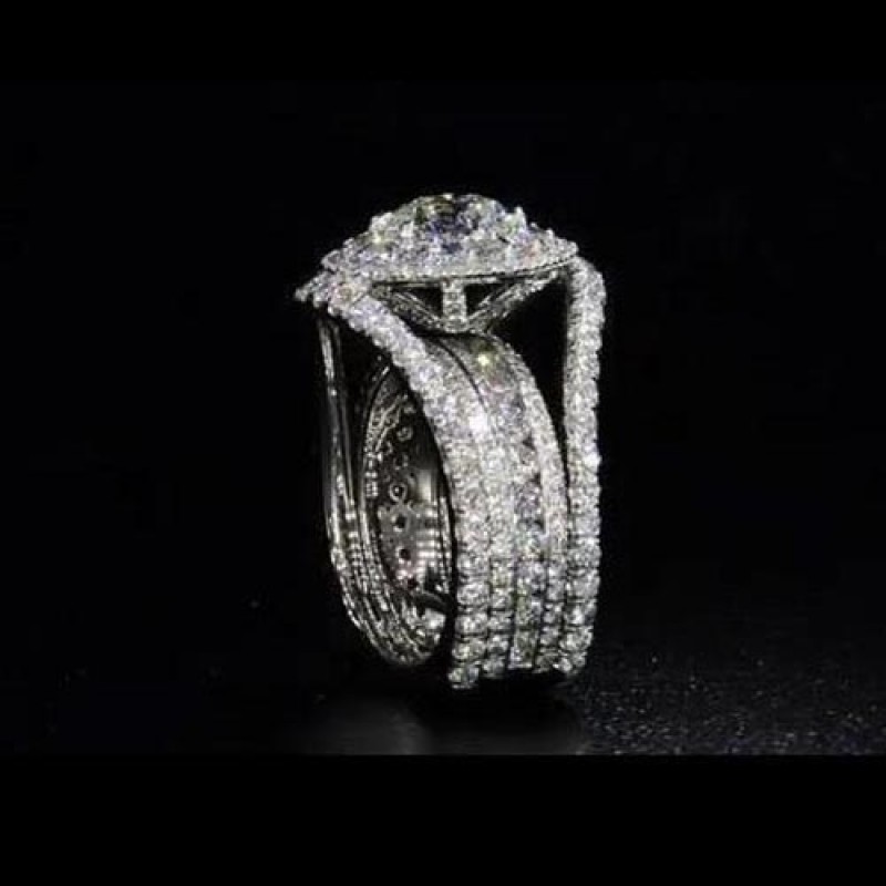 Round Cut White Sapphire Sterling Silver Halo Engagement