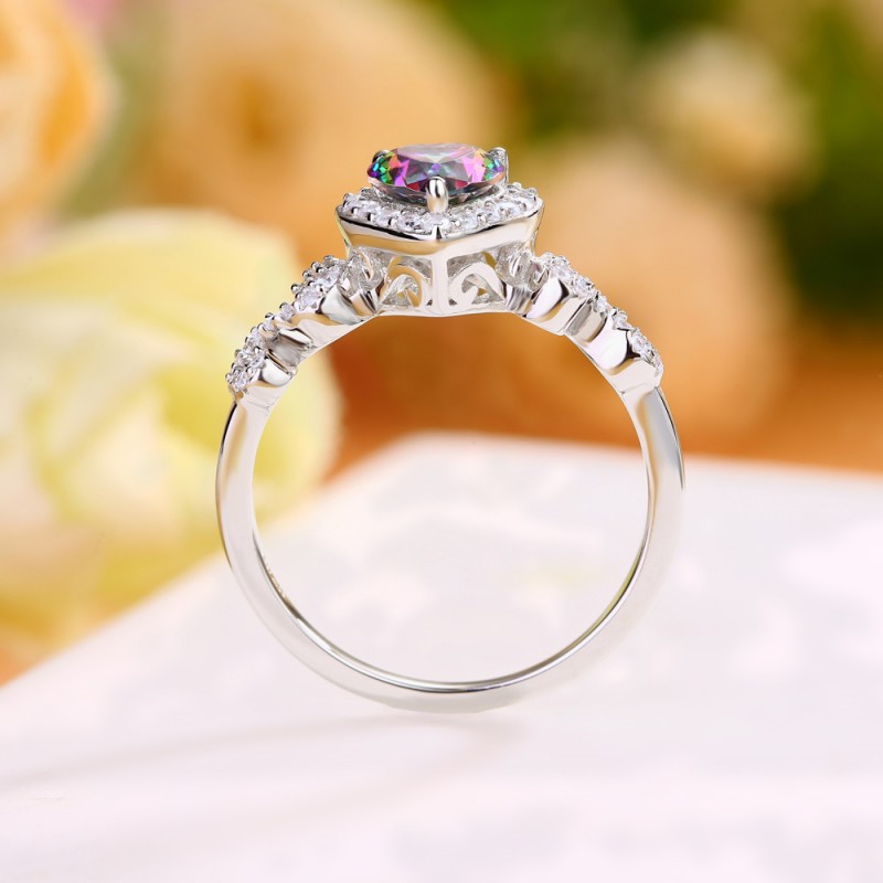 Heart Cut Multi Color Stone 925 Sterling Silver Halo Engagement Ring Joancee Jewelry