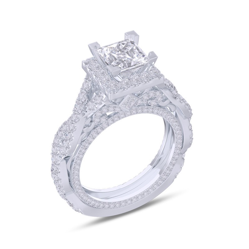Princess cut white sapphire 925 best sale sterling silver twisted halo engagement ring