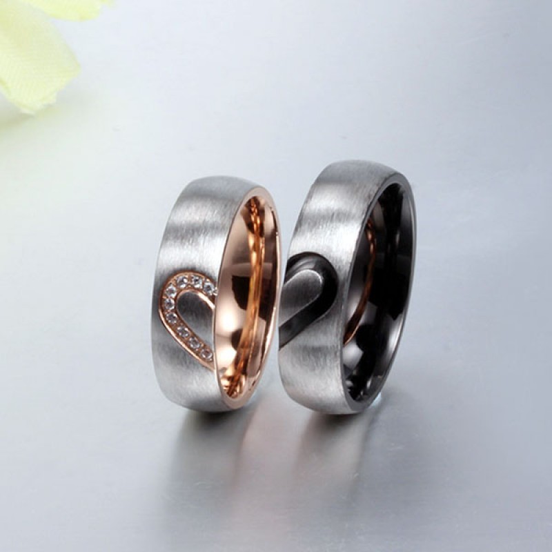 Elegant heart design titanium steel deals gemstone promise ring for couples