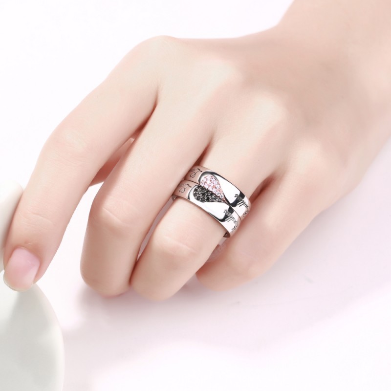 Joancee Endless Love White and Black Sapphire S925 Silver Rose Gold Couple Rings
