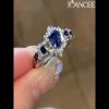 Vintage Oval Cut Blue Sapphire 925 Sterling Silver Halo Engagement Ring - Joancee.com