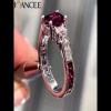 Emerald Cut Ruby 925 Sterling Silver 3-Stone Engagement Ring - Joancee.com