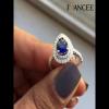 Pear Cut Blue Sapphire Sterling Silver Double Halo Engagement Ring