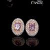 Round Cut Pink Sapphire Sterling Silver Double Halo Stud Earrings - Joancee.com