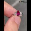 Cushion Cut Ruby Sterling Silver 3-Stone Engagement Ring - Joancee.com