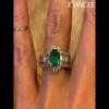 Vintage Oval Cut Emerald Sterling Silver Halo Engagement Ring - Joancee.com