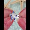 Lovely Round Cut Blue and White Sapphire 925 Sterling Silver Starfish Ring - Joancee.com