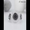 Round Cut Black Sapphire 925 Sterling Silver Halo Engagement Ring - Joancee.com