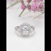 Cushion Cut White Sapphire 925 Sterling Silver Halo Three-Stone Engagement Ring - Joancee.com