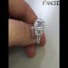 Emerald Cut White Sapphire Sterling Silver 3-Stone Halo Engagement Ring - Joancee.com