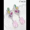 Art Deco Colorful Rose Quartz Sterling Silver Drop Earrings - Joancee.com