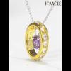 Yellow Gold Floating Round Amythest 925 Sterling Silver Pendant Necklace - Joancee.com