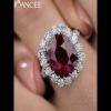 Cushion Cut Ruby Sterling Silver Halo Engagement Ring - Joancee.com