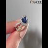 Heart Cut Blue Sapphire Sterling Silver Halo Engagement Ring - Joancee.com