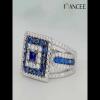 Princess Cut Blue Sapphire 925 Sterling Silver Double Halo Engagement Ring - Joancee.com