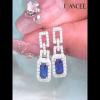 Radiant Cut Blue Sapphire 925 Sterling Silver Halo Drop Earrings - Joancee.com