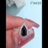 Pear Cut Black Sapphire 925 Sterling Silver Halo Engagement Ring - Joancee.com