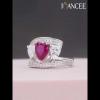 Heart Cut Ruby 925 Sterling Silver 3-Stone Engagement Ring - Joancee.com
