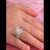 Princess Cut White Sapphire Sterling Silver Split Shank Enhanced Halo Engagement Ring