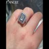 Vintage Emerald Cut White Sapphire Sterling Silver Halo Engagement Ring - Joancee.com